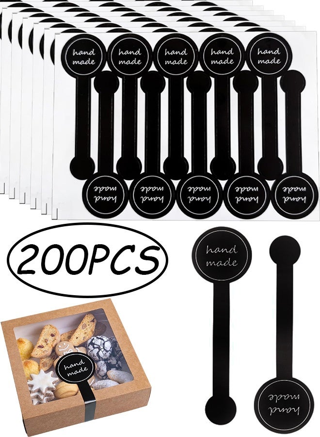 200 Pcs Handmade Food Baking Label Stickers Handmade Food Long Baking Seal Labels Retail Package Black Bakery Sticker Sealing Labels Tamper Proof Sticker for Lollipop Candy Bread Gift - Image 1